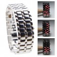 tira de metal plateado digitales lava estilo deportivo para hombre de hierro de color rojo llevó reloj de pulsera sin rostro